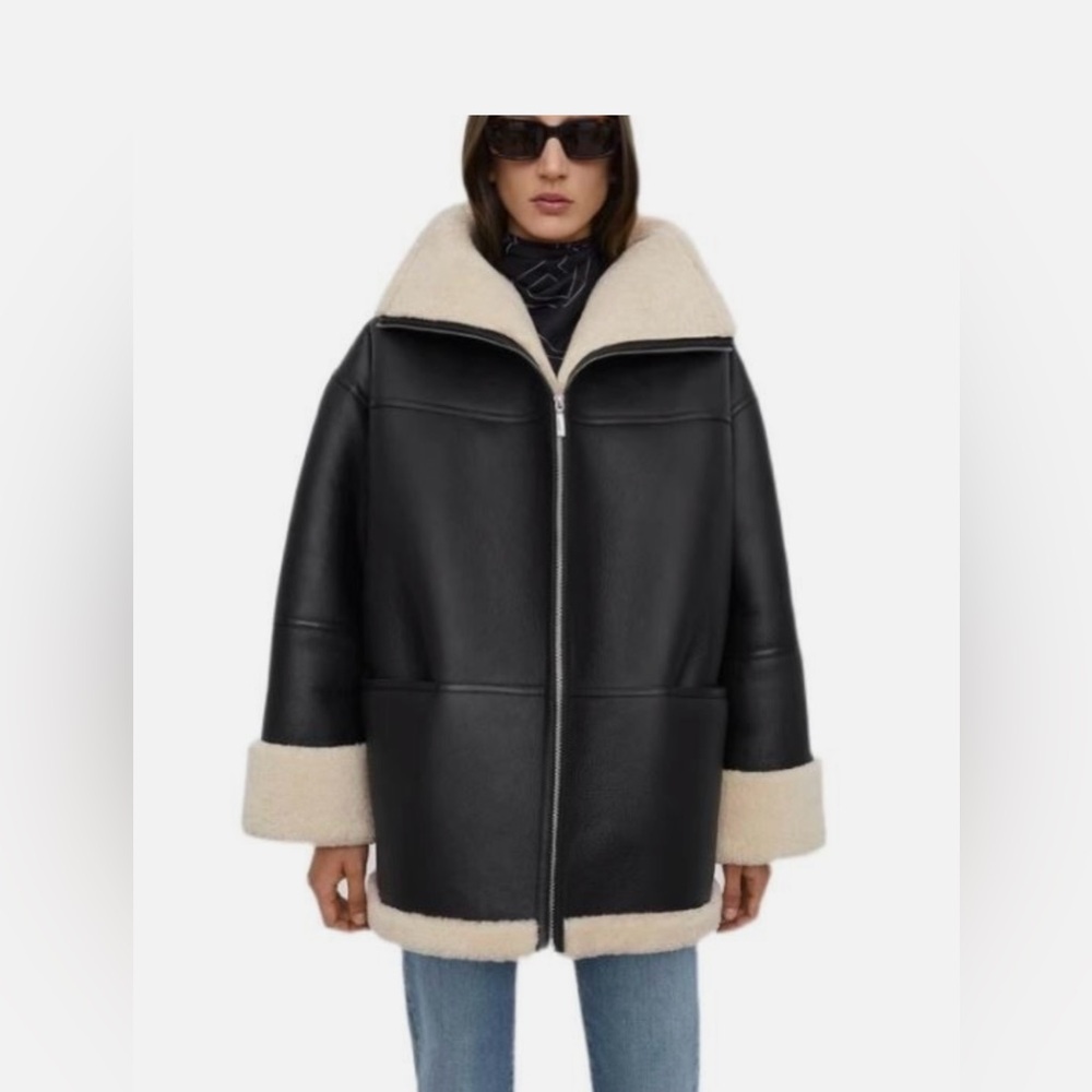 Mango Shearling-Lined Coat With Zip - image 1